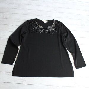 Misook Vintage Women's Black Sweater Size L Jeweled Rhinestone